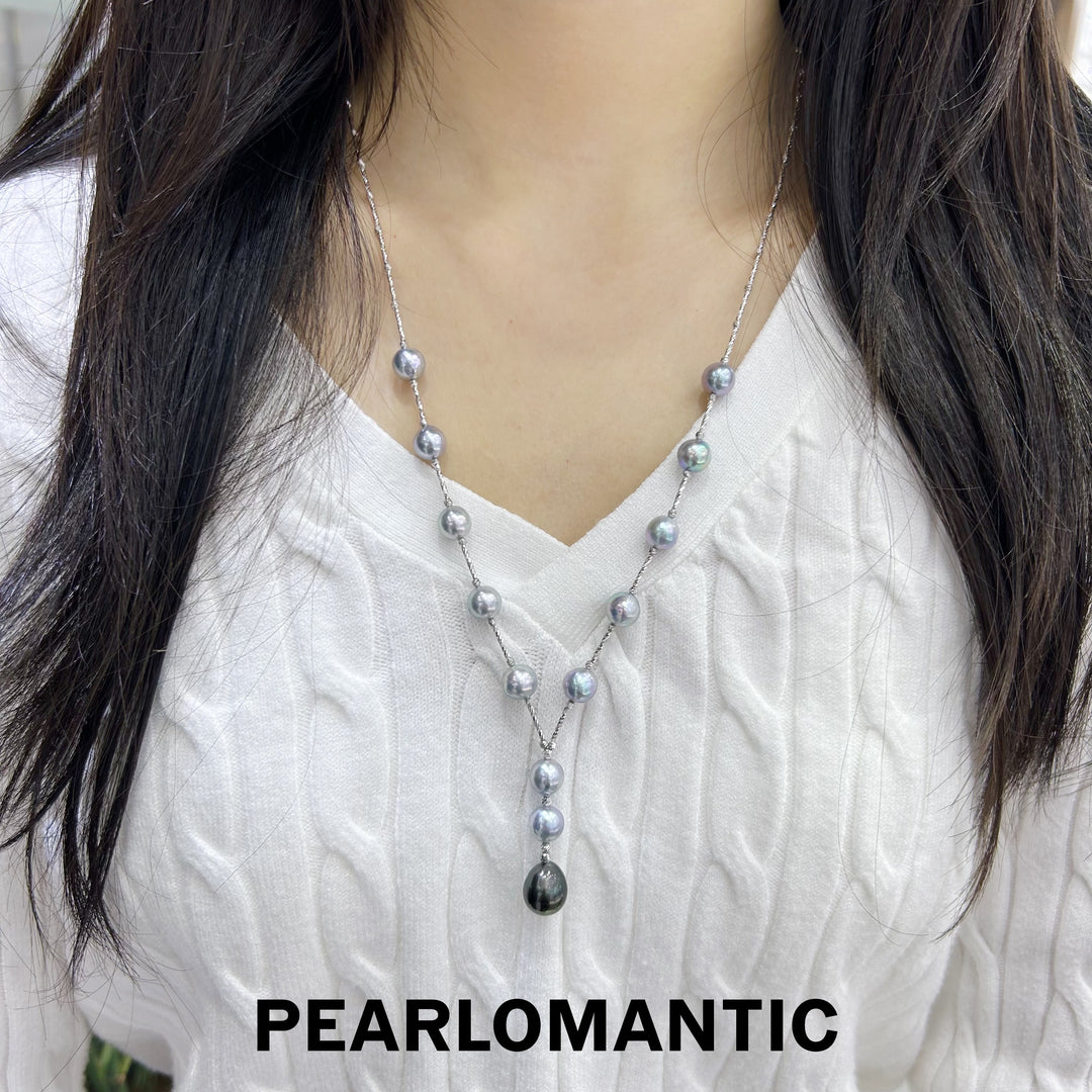 [Designer's Choice] 7.5-8.5mm Akoya & 10-11mm Tahitian Pearl S925 Necklace