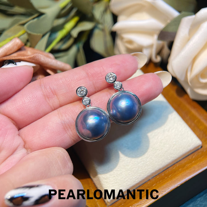 [Designer's Choice] Blue Drift Saltwater Mabe Pearl Classic Round Earring Studs
