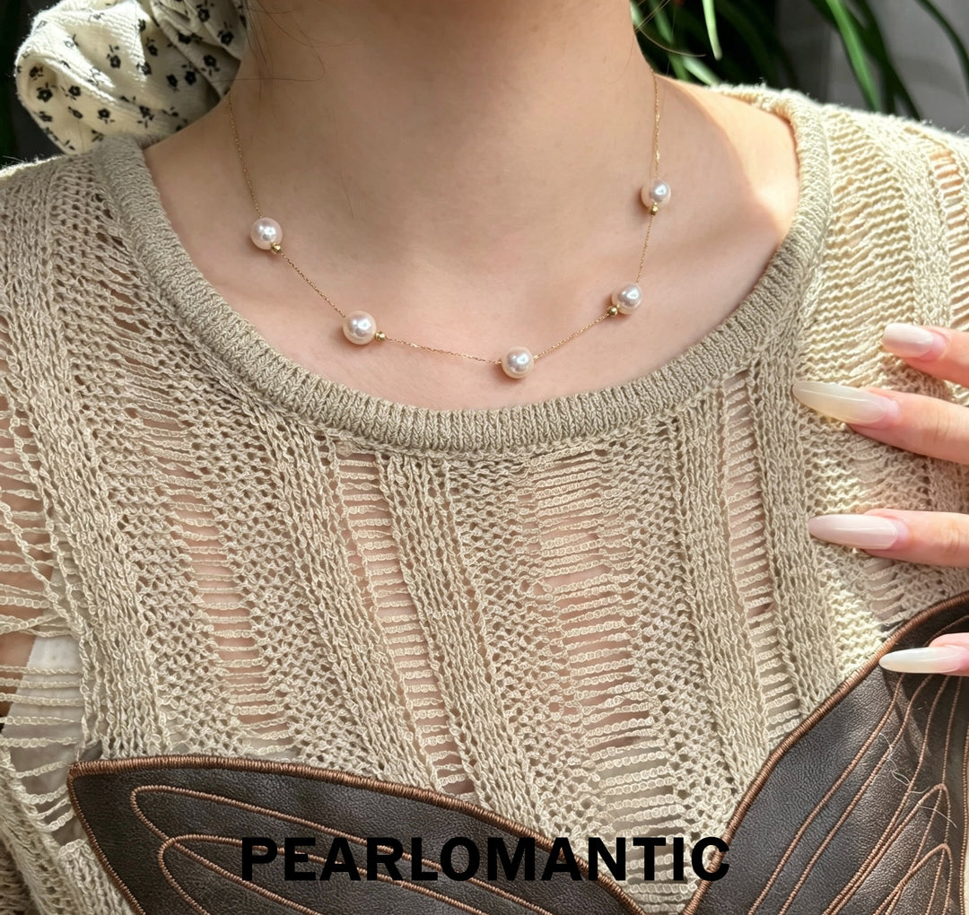 [Fine Jewelry] Rosy Harmony 7.5–8mm 5A Akoya Rose Pearl 18K Gold Five-Pearl Necklace