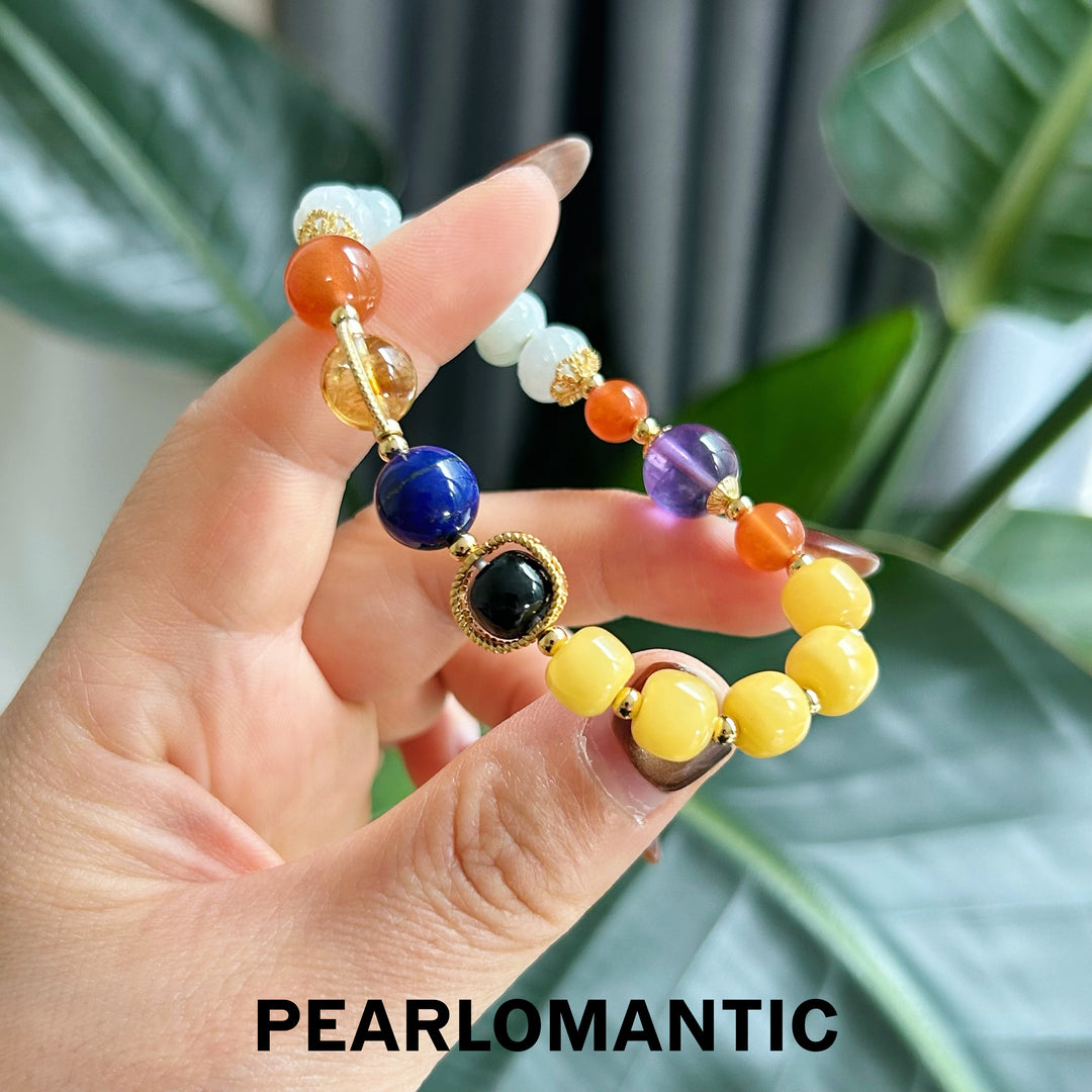 [Elección del Diseñador] Brazalete artesanal Eternal Bloom con piedras preciosas multicolores y jade tallado
