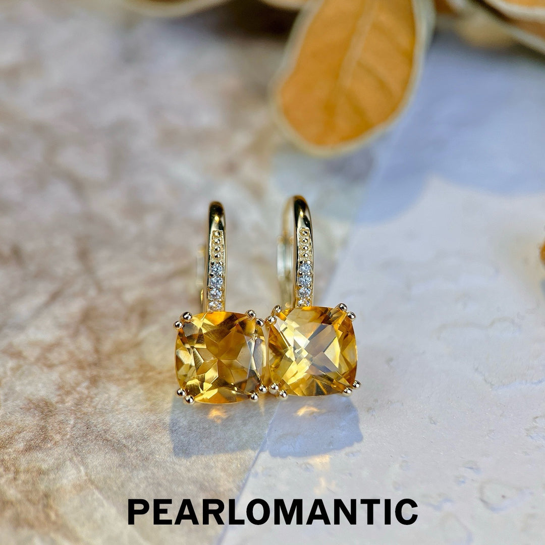 [Designer’s Choice] Honey Cushion Natural Citrine 3.9ct S925 Gold-Plated Drop Earrings