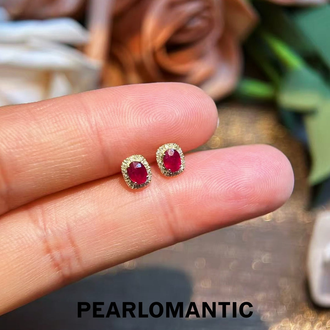 [Fine Jewelry] 18K Gold Pigeon Blood Ruby (0.5ct) & Diamond (0.1ct) Stud Earrings