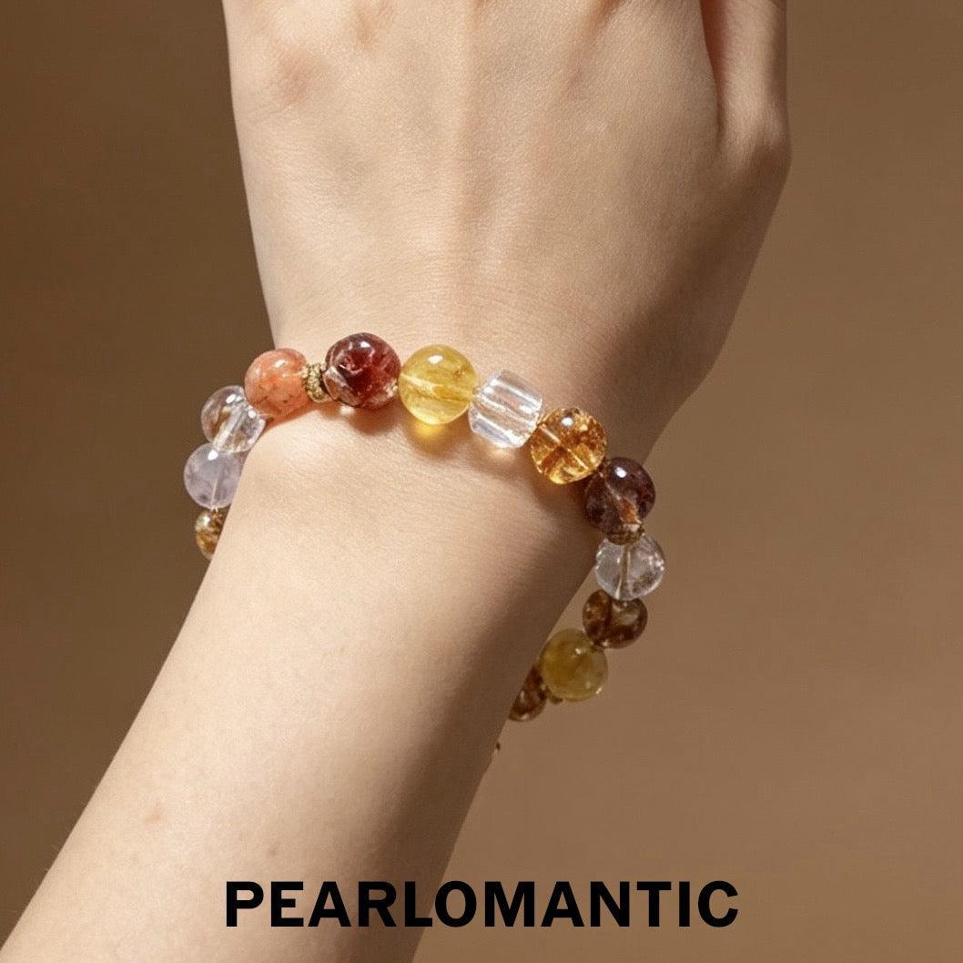 [618 Sale] Natural Crystal Mixed Color Round Bead Bracelet