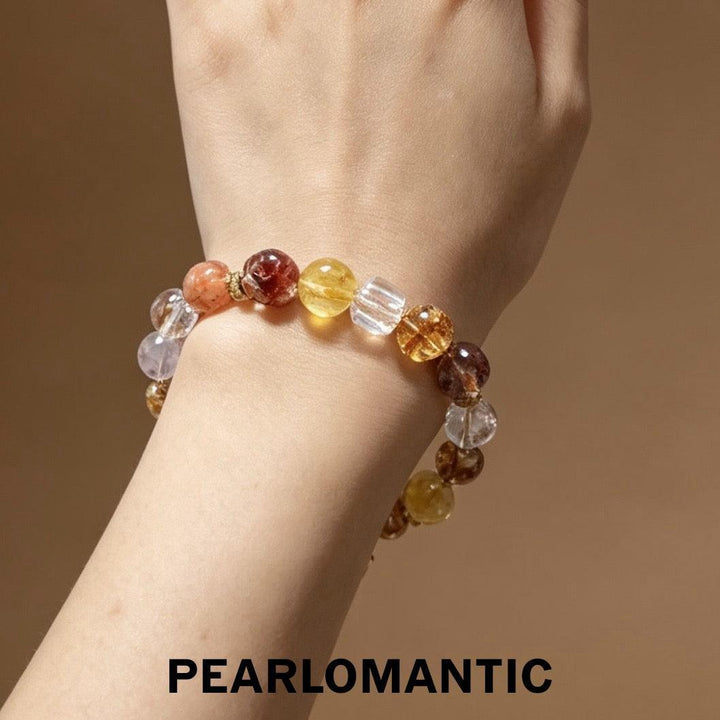 [618 Sale] Natural Crystal Mixed Color Round Bead Bracelet