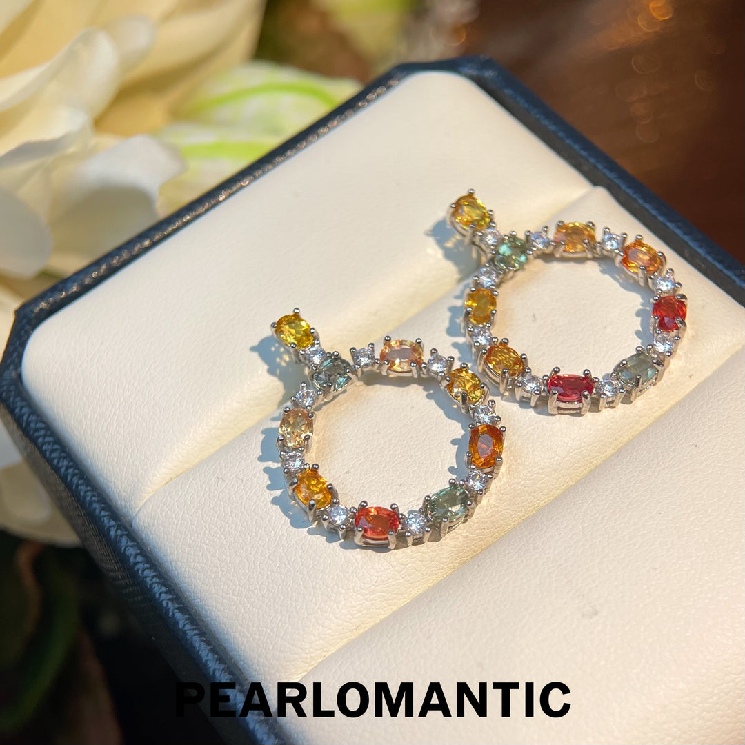 [Everyday Essential] Multi-color Fancy Sapphire Aurora Hoops Earrings w/ S925