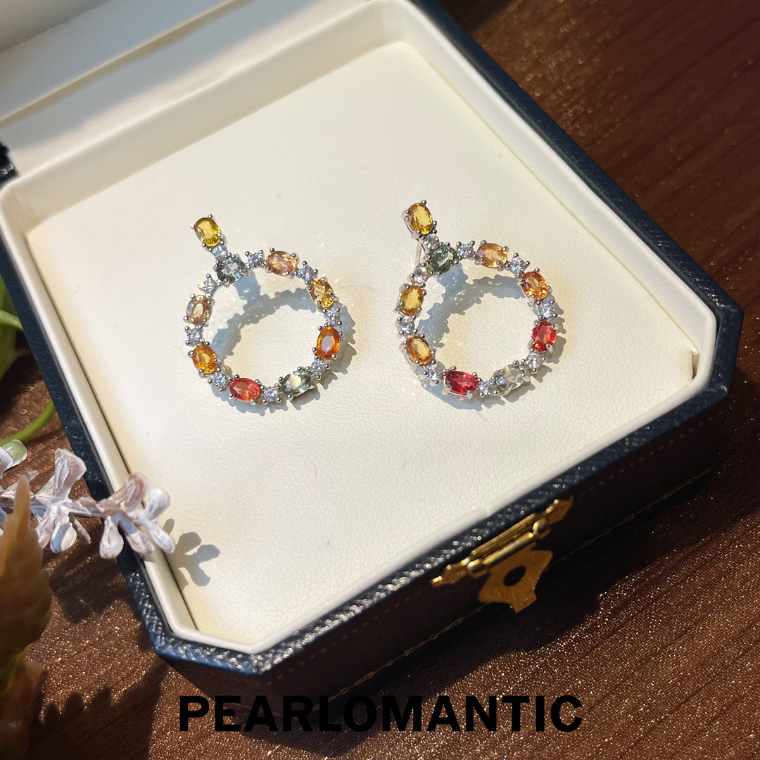 [Everyday Essential] Multi-color Fancy Sapphire Aurora Hoops Earrings w/ S925