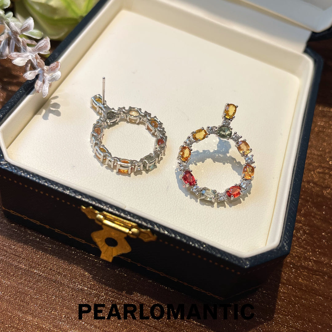 [Everyday Essential] Multi-color Fancy Sapphire Aurora Hoops Earrings w/ S925