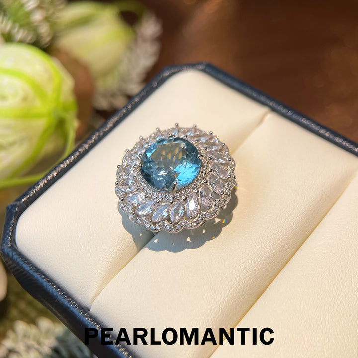 [Everyday Essential] Topaz 5ct & Zicron Sky Blue Blossom Adjustable Rings w/ S925