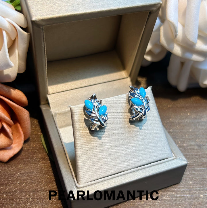 [Designer's Chioce] Hong Kong - Made S925 Silver Turquoise Leaf Earring Studs
