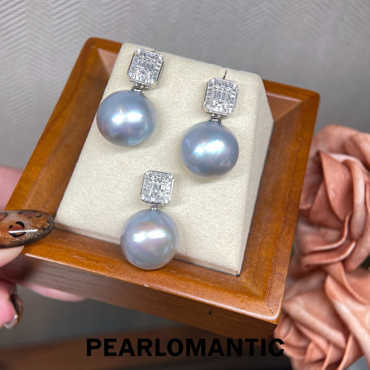 [618 Sale] 15mm Silver Blue Mabe Pearl Square Halo Earrings w/ S925 Silver