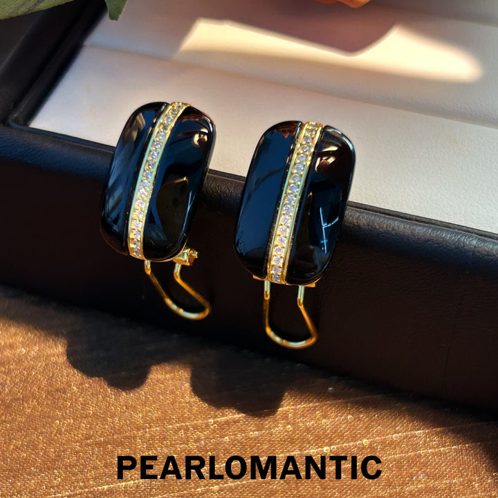[Everyday Essentials] Black Agate Velvet Panels of Golden Whisper Earrings w/ S925