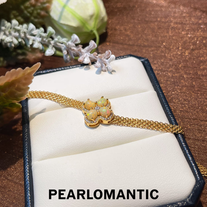 [Everyday Essential] Opal 1.6ct 4-Leaf Design Adjustable Bracelet w/ S925 & Zicron