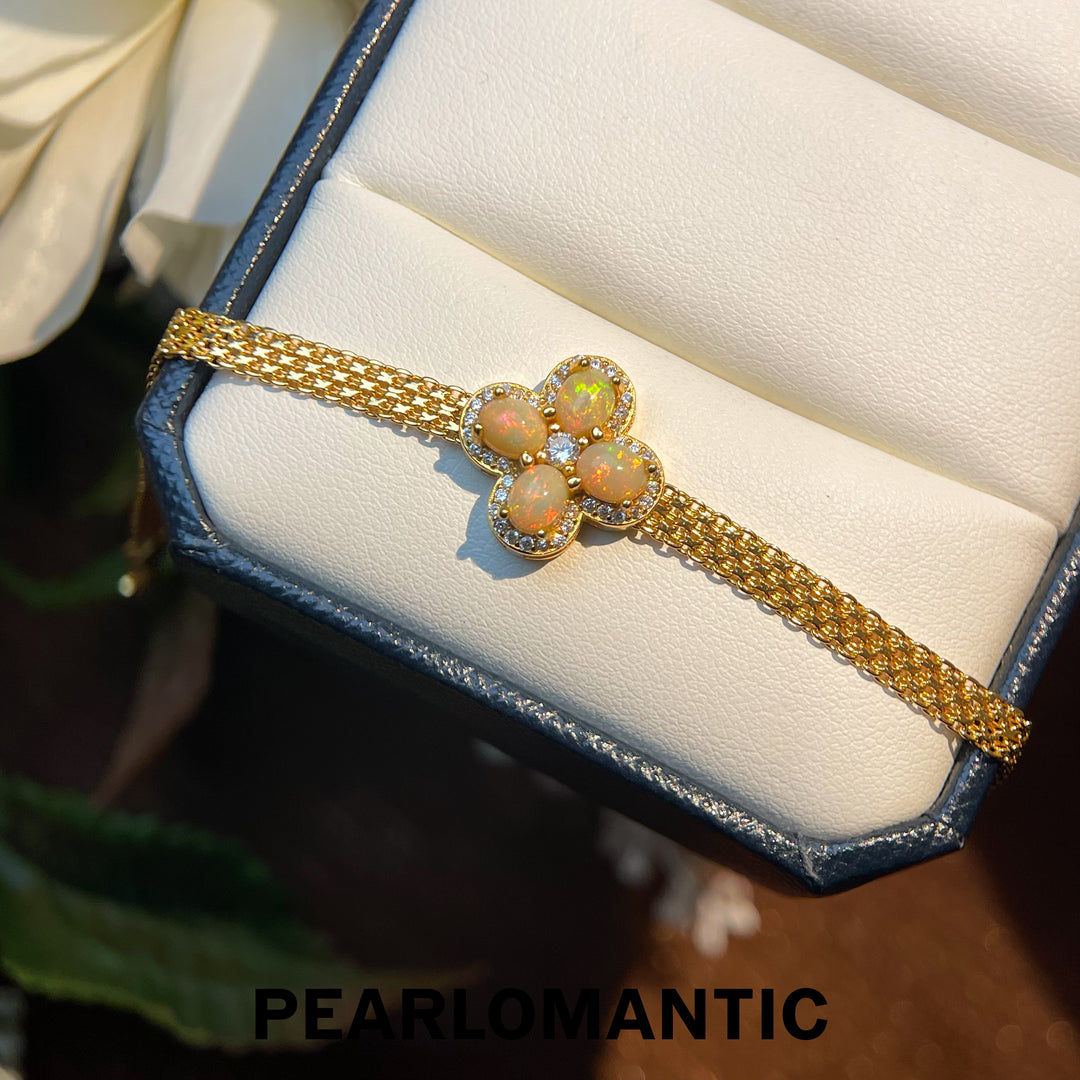 [Everyday Essential] Opal 1.6ct 4-Leaf Design Adjustable Bracelet w/ S925 & Zicron