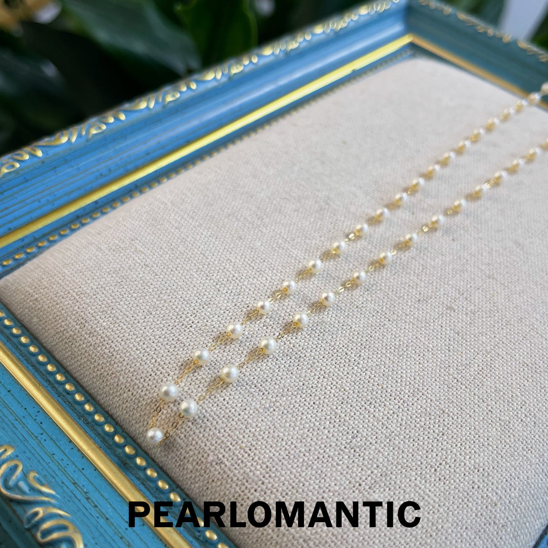 [Pre-Order] Freshwater Pearl 3-4mm Spaced Design Necklace w/ 18k Gold Chain