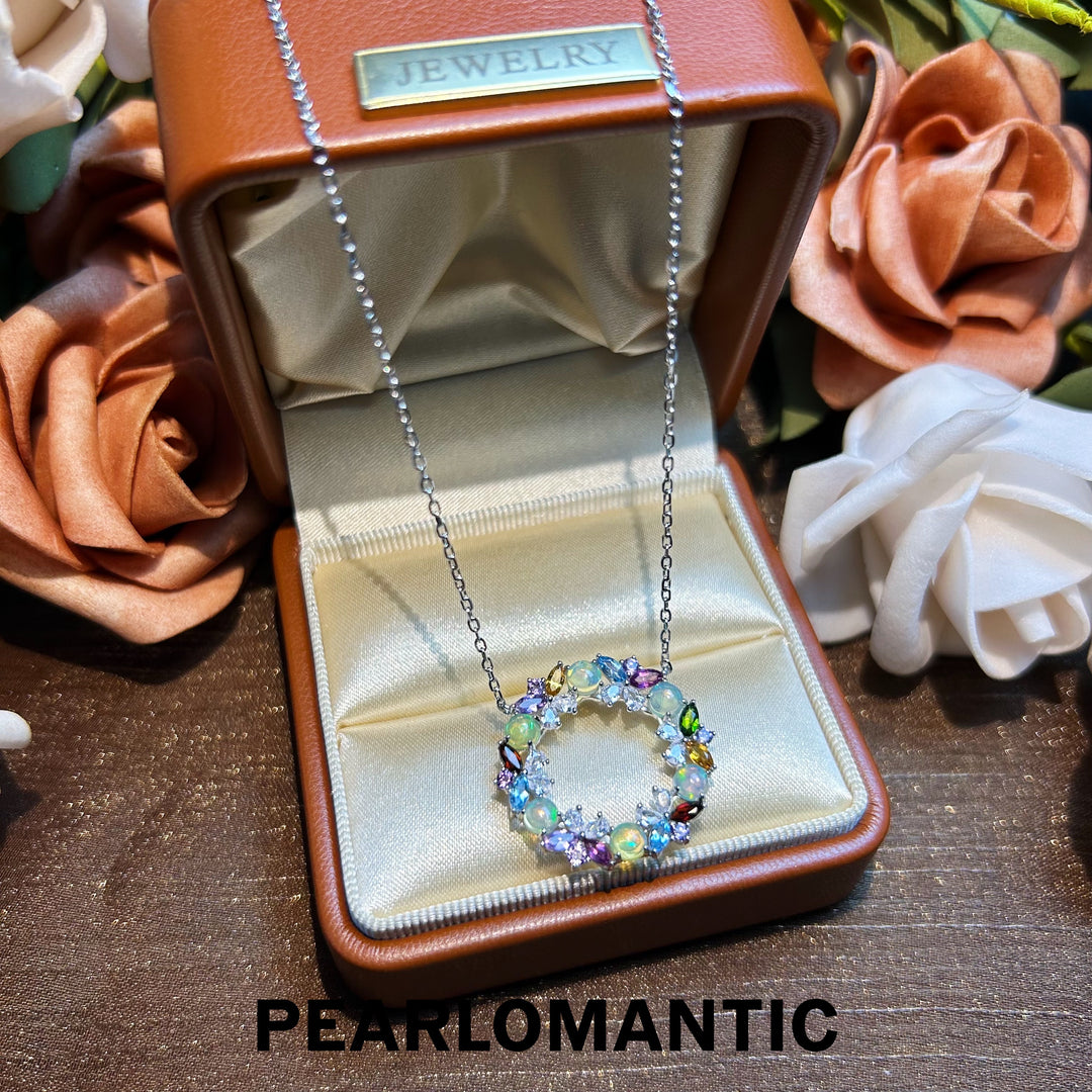 [Designer's Choice] Rainbow Gem Wreath Necklace: Opal, Garnet, Topaz, Diopside