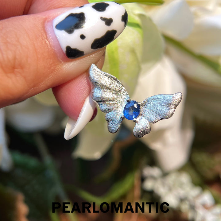 [Everyday Essential] Sapphire Blue & S925 Silver 0.45ct Butterfly Pendants w/ Adjustable Chain