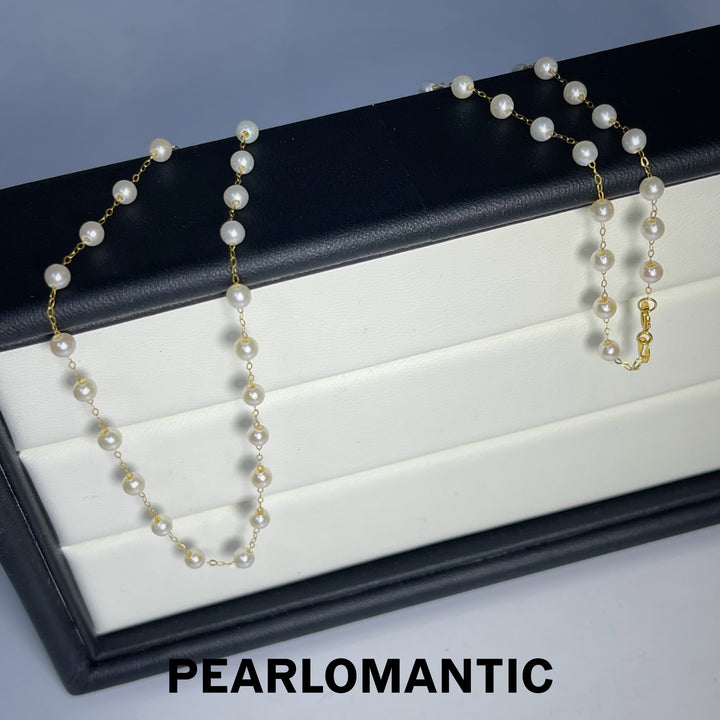 [Pre-Order] Freshwater Pearl 3-4mm Spaced Design Necklace w/ 18k Gold Chain