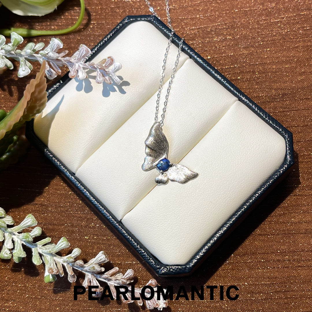 [Everyday Essential] Sapphire Blue & S925 Silver 0.45ct Butterfly Pendants w/ Adjustable Chain