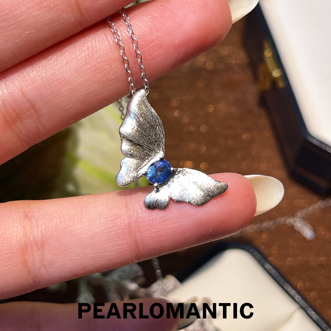 [Everyday Essential] Sapphire Blue & S925 Silver 0.45ct Butterfly Pendants w/ Adjustable Chain