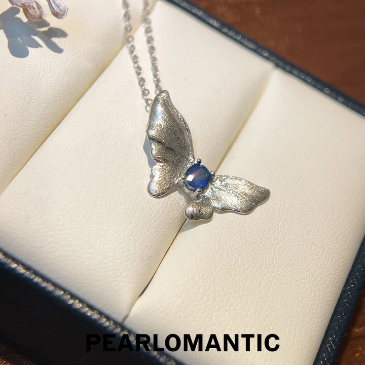 [Everyday Essential] Sapphire Blue & S925 Silver 0.45ct Butterfly Pendants w/ Adjustable Chain