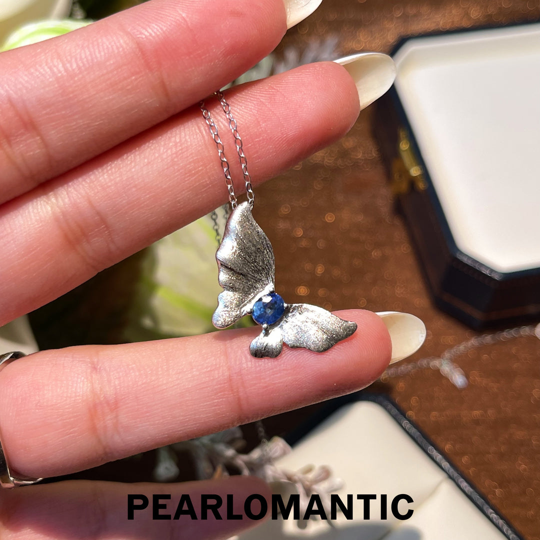 [Everyday Essential] Sapphire Blue & S925 Silver 0.45ct Butterfly Pendants w/ Adjustable Chain