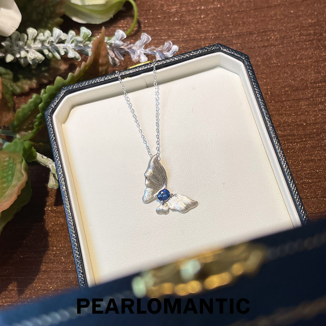 [Everyday Essential] Sapphire Blue & S925 Silver 0.45ct Butterfly Pendants w/ Adjustable Chain