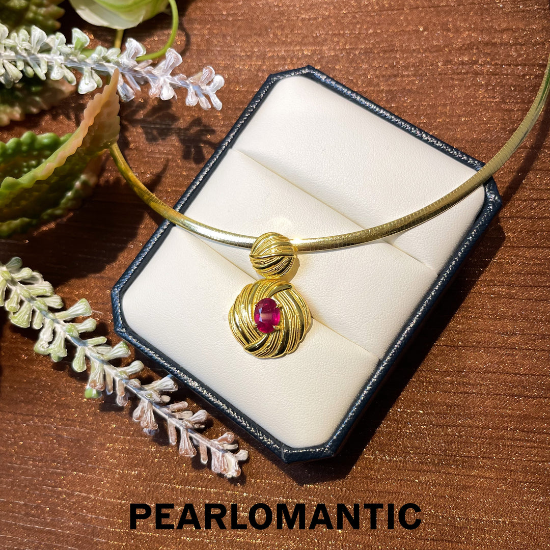 [Everyday Essential] Ruby 2ct + Zircon Mom's Hug Design Pendant w/ S925 Gold Plated