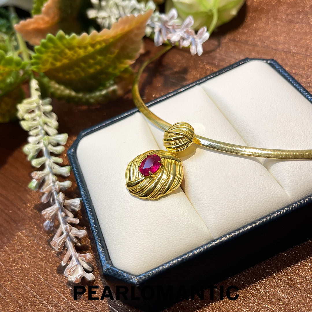 [Everyday Essential] Ruby 2ct + Zircon Mom's Hug Design Pendant w/ S925 Gold Plated