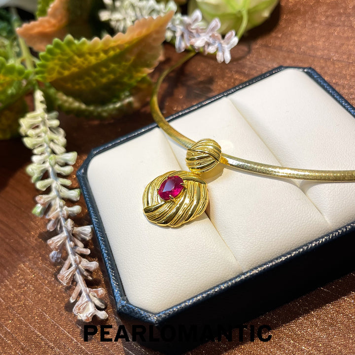 [Everyday Essential] Ruby 2ct + Zircon Mom's Hug Design Pendant w/ S925 Gold Plated