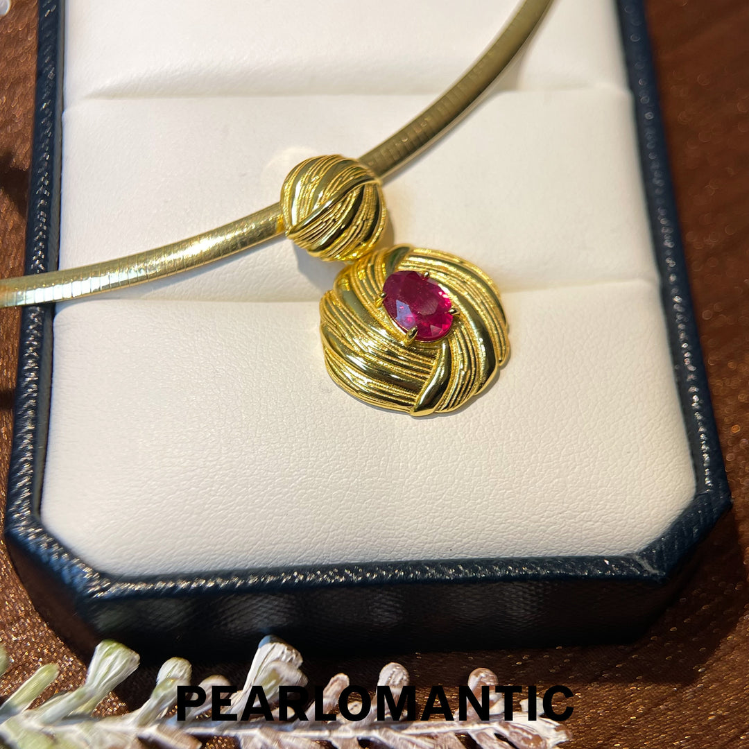 [Everyday Essential] Ruby 2ct + Zircon Mom's Hug Design Pendant w/ S925 Gold Plated