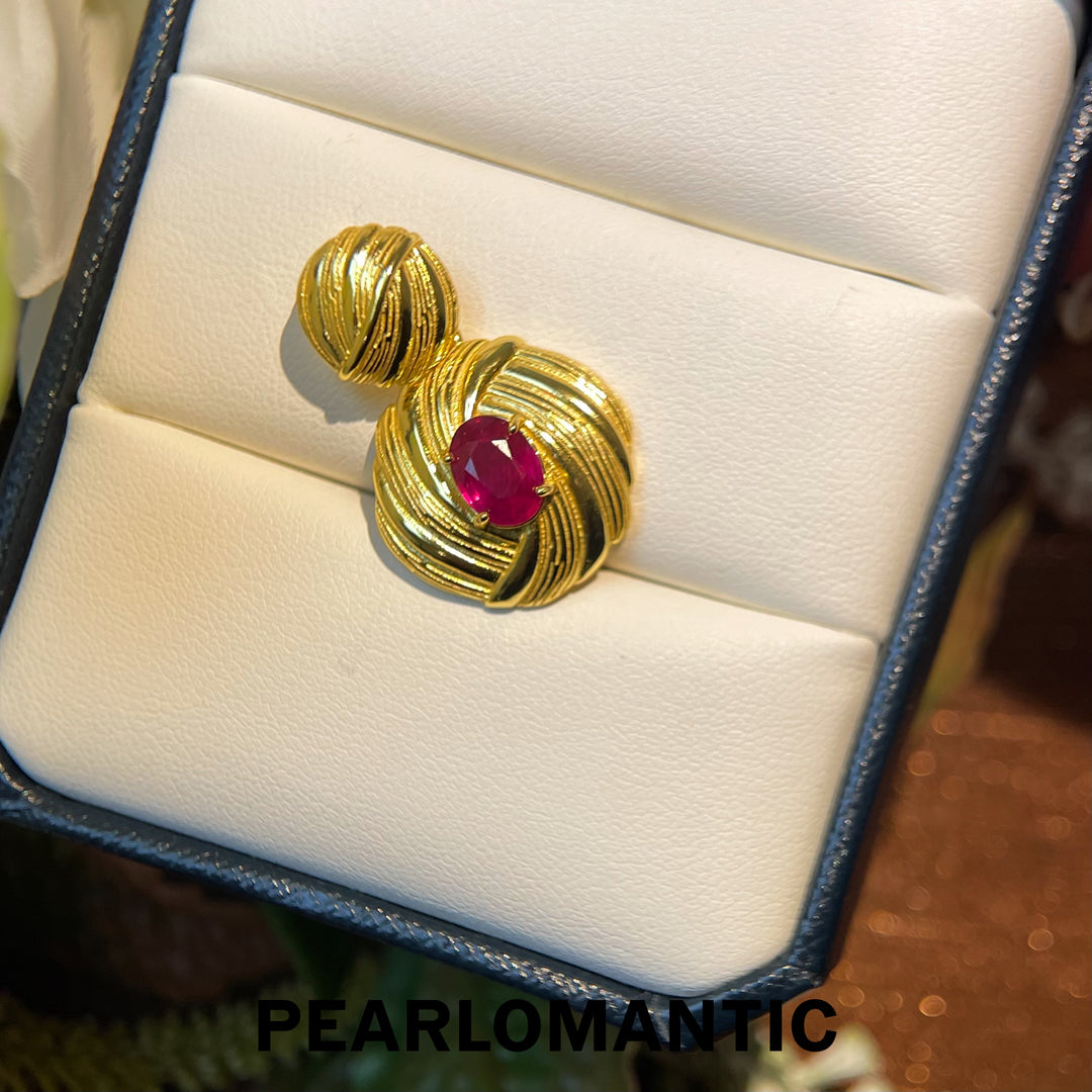 [Everyday Essential] Ruby 2ct + Zircon Mom's Hug Design Pendant w/ S925 Gold Plated