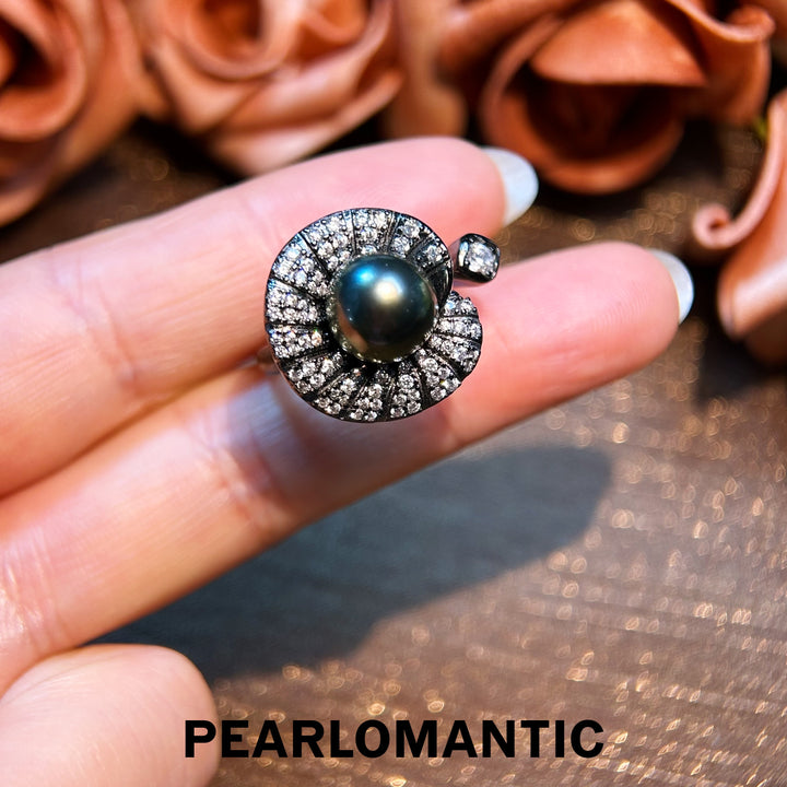 [Everyday Essentials] Tahitian Black Pearl Dark Ocean Crown Ring w/ S925 Silver