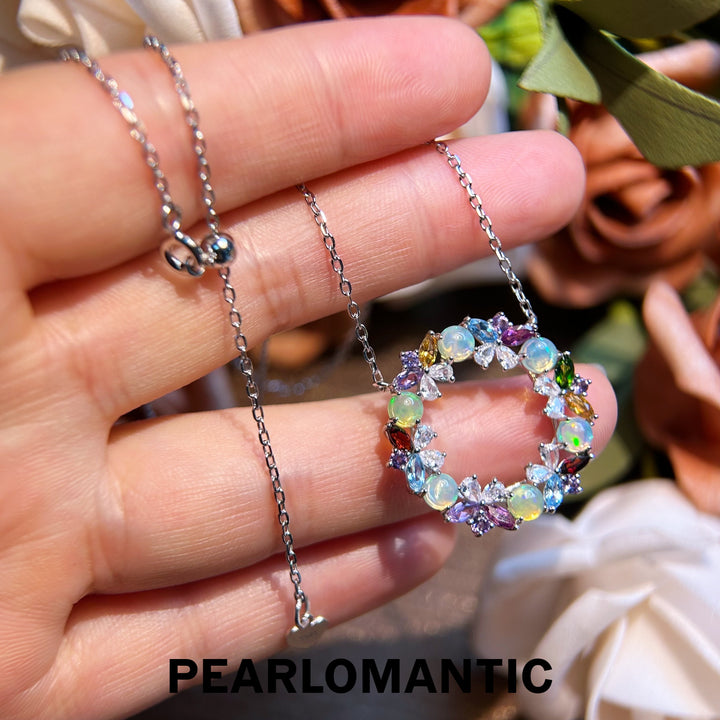 [Designer's Choice] Rainbow Gem Wreath Necklace: Opal, Garnet, Topaz, Diopside