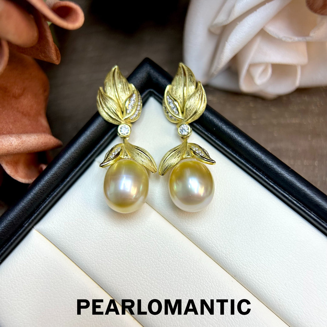 [Designer's Choice] South Sea Golden Pearl 11*13 Buccellati Style Earring Studs & S925 w/ Gold Plated