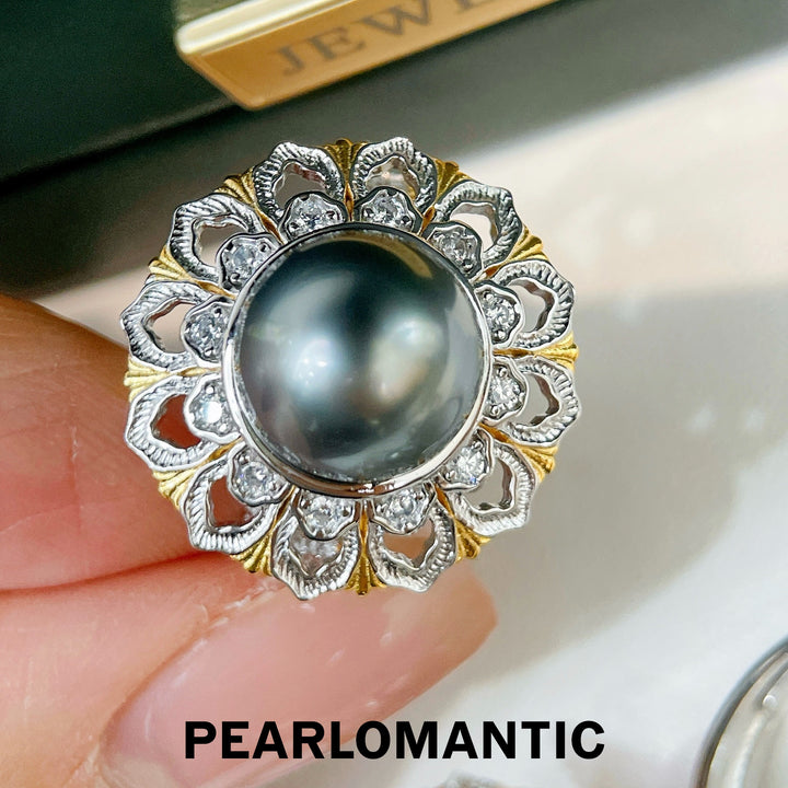 [Designer's Choice] Tahitian Black Pearl Buccellati-Inspired Pearl Ring Size Adjustable