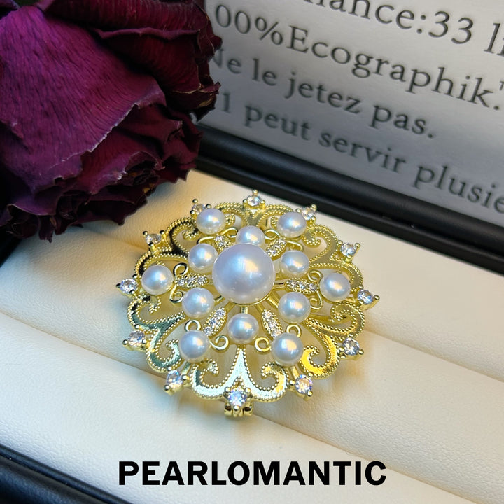 [Everyday Essential] Freshwater Pearl 3-9mm Snow Flake Brooches w/ S925 Gold Plated