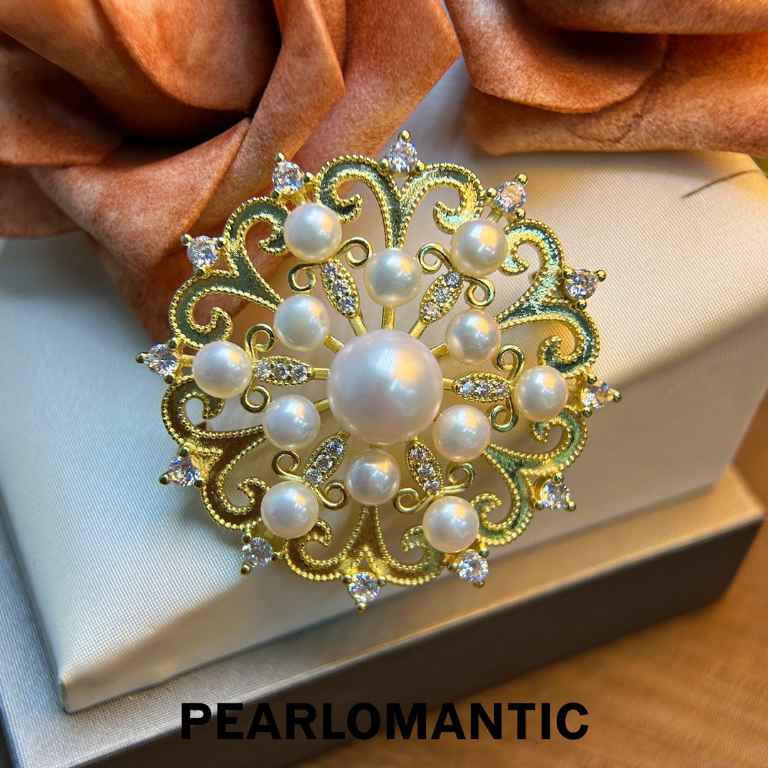 [Everyday Essential] Freshwater Pearl 3-9mm Snow Flake Brooches w/ S925 Gold Plated