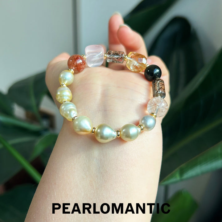 [Designer's Choice] South Sea Golden Baroque Pearl & Crystal Golden Ripple Bracelet (1)