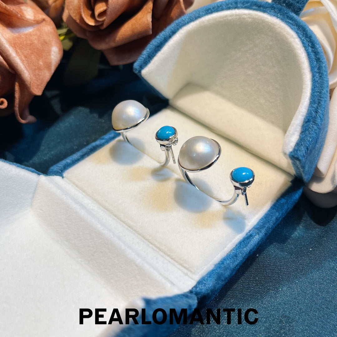 [Designer's Choice] Ocean Split Mabe Pearl Meets Turquoise Earrings & Rings Dual Style