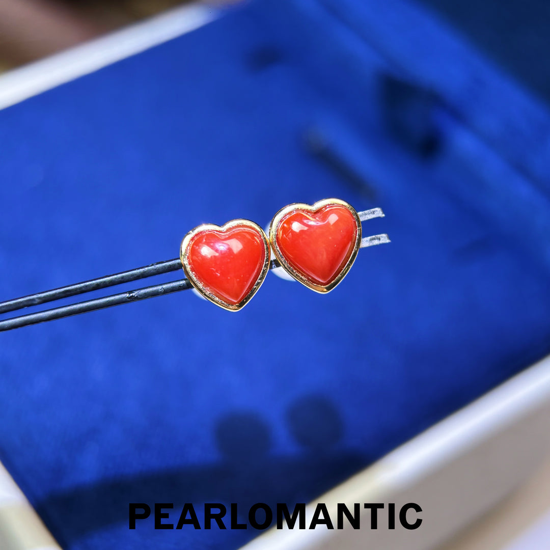 [Fine Jewelry] Red Heart Aka Coral &amp; Mirror-Luster Akoya Pearl 18K Earrings