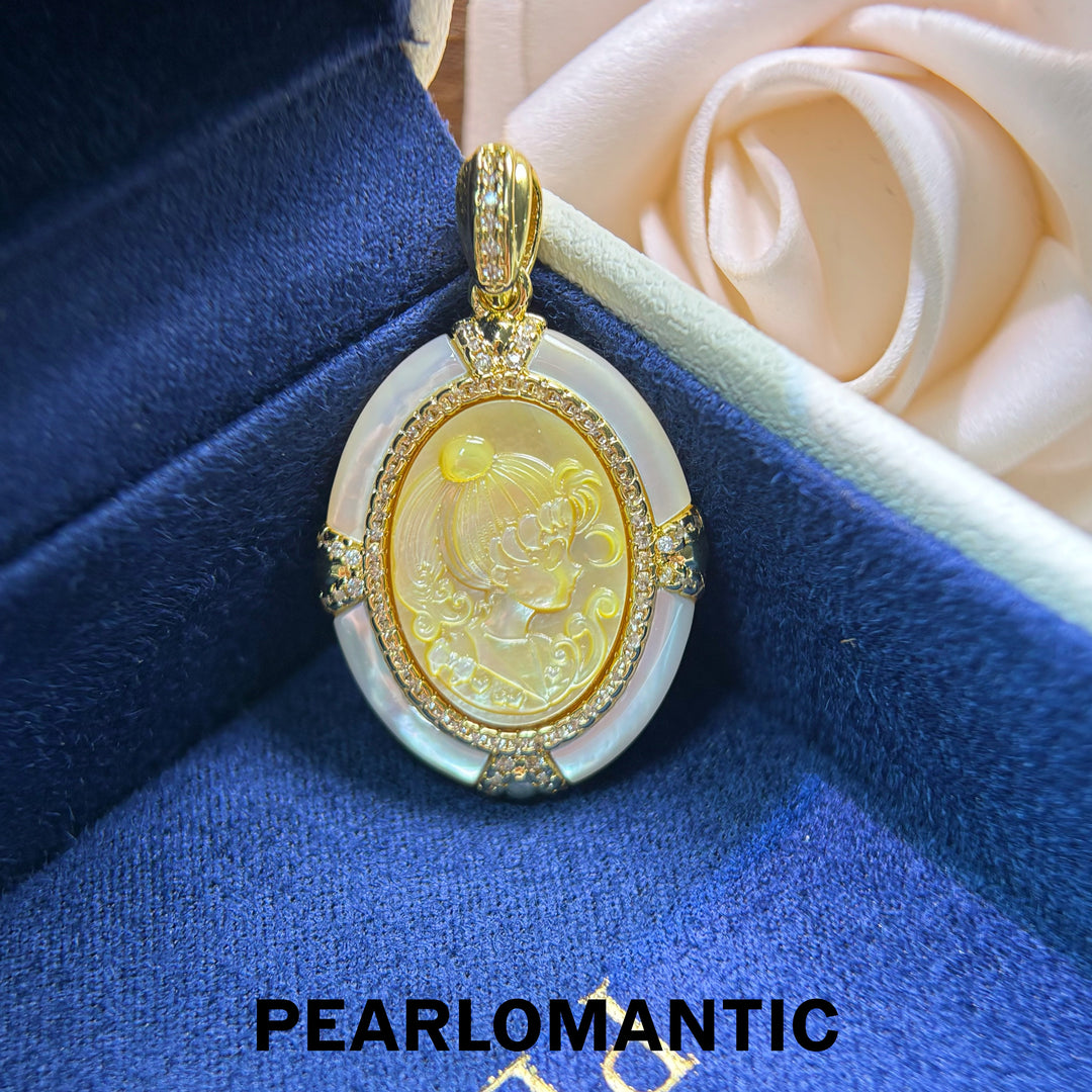 [Everyday Essentials] Golden Muse Gold Lip Shell &amp; White MOP Oval Pendant