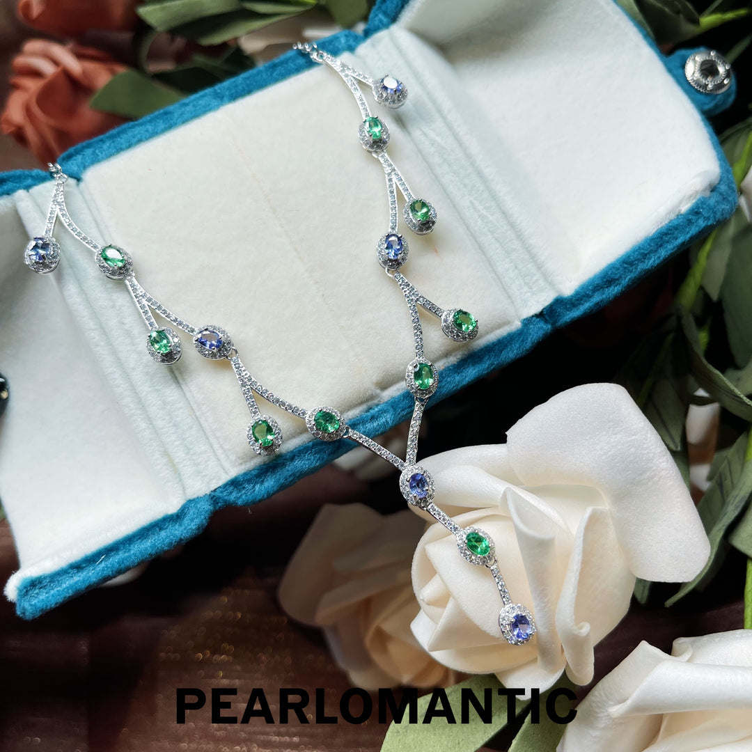 [Designer's Choice] S925 Silver Elegant Twig Necklace with Tsavorite and Tanzanite