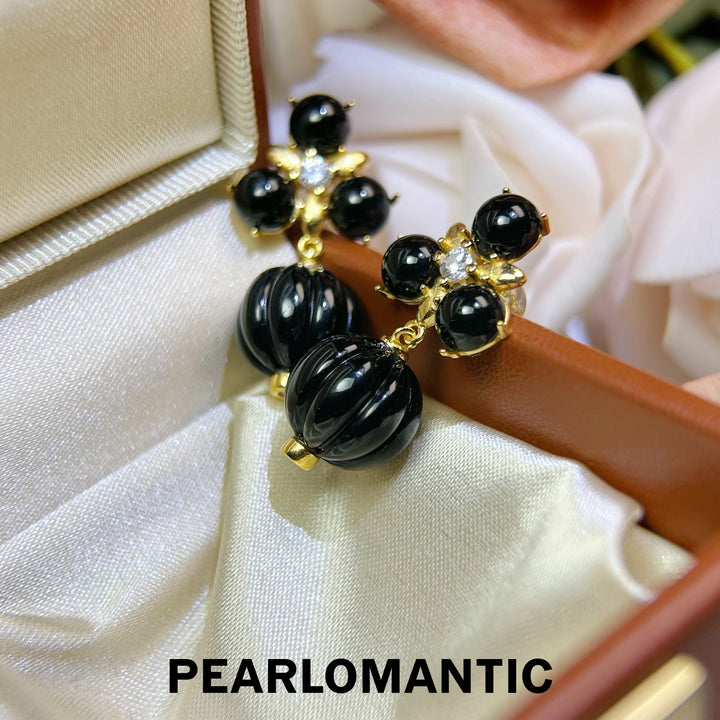 [618 Sale] Natural Black Agate Grape Cluster Drop Earrings w/ S925 Silver