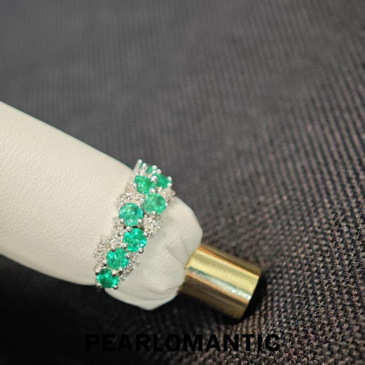 [Fine Jewelry] 18k Gold & Emerald & Diamonds U.S 6 Size Cascade Ring