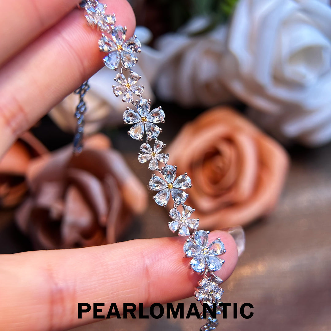 [Designer's Chocie] Azure Blossom Unique S925 Aquamarine Bracelet w/ S925 Silver