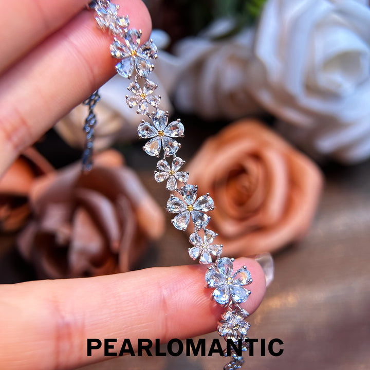 [Designer's Chocie] Azure Blossom Unique S925 Aquamarine Bracelet w/ S925 Silver