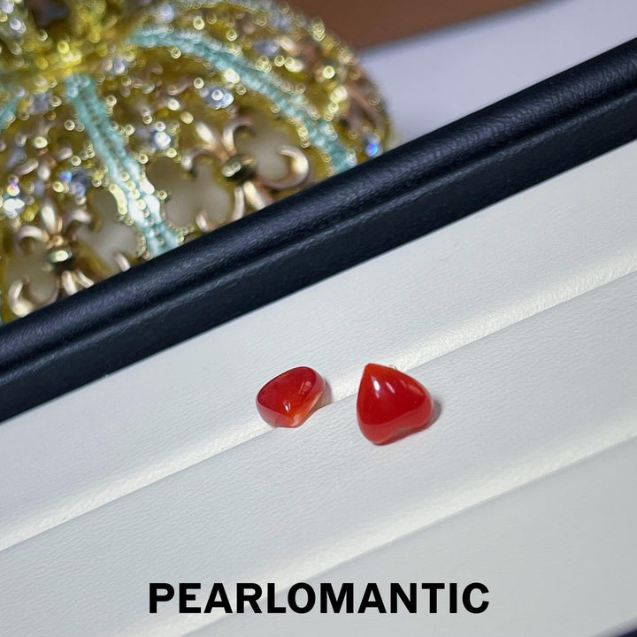 [Fine Jewelry] Japan Aka Coral Heart Shape Earrings w/ 18k Gold
