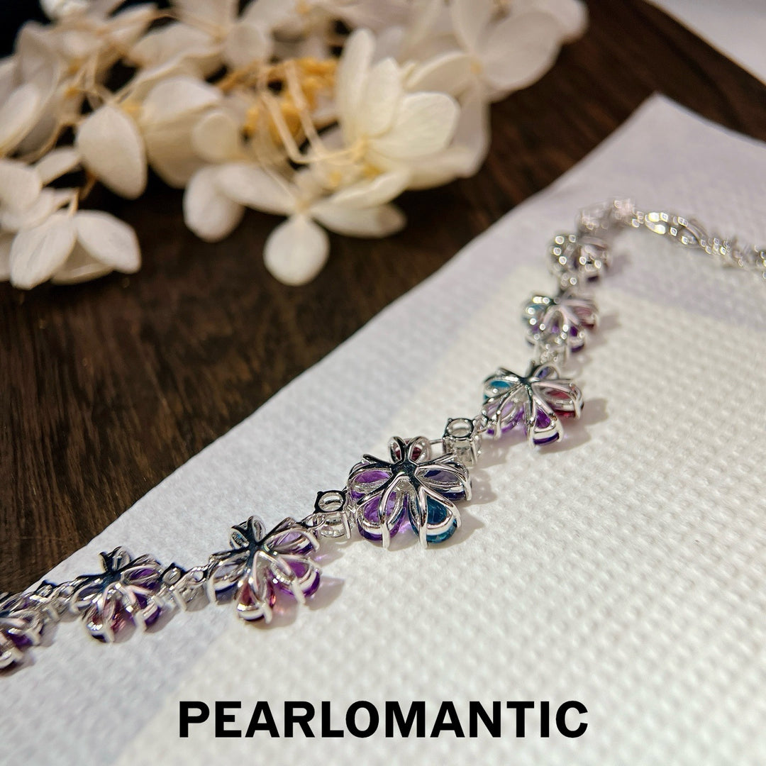 [Designer’s Choice] Rainbow Garden Natural Multi-Gemstone Floral Necklace in S925 Silver