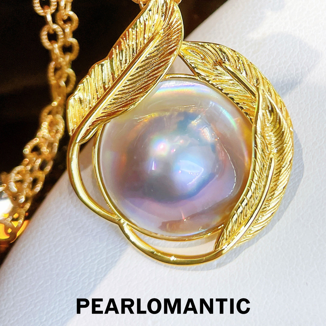 [Designer's Choice] S925 Silver w/ Gold Plated Golden Leaf Amami Mabe Pearl Pendant