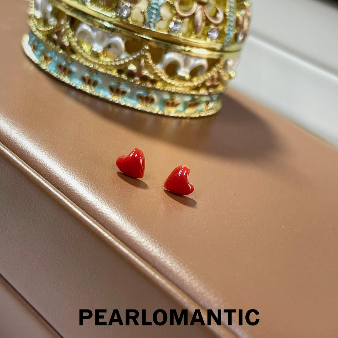 [Fine Jewelry] Japan Aka Coral Heart Shape Earrings w/ 18k Gold